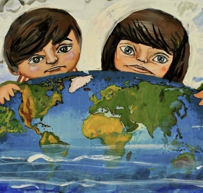 Children holding globe painting